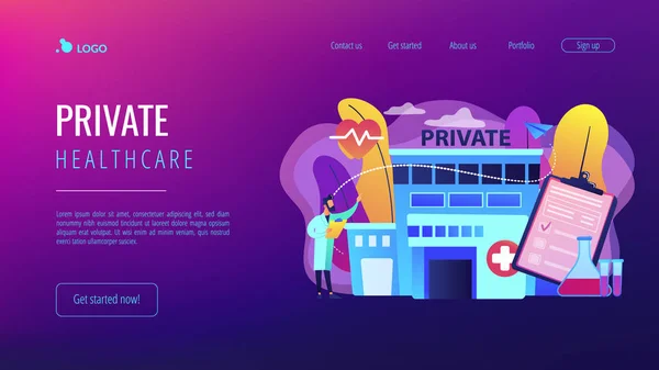 Landing Page zum Konzept der privaten Gesundheitsversorgung. — Stockvektor