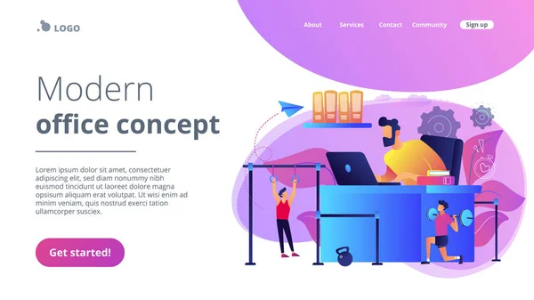 Fitness-orientiertes Arbeitsplatzkonzept Landing Page. — Stockvektor