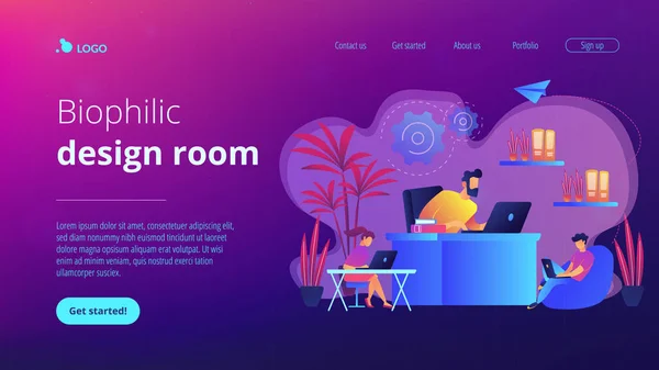 Diseño biofílico en la landing page del concepto de espacio de trabajo . — Archivo Imágenes Vectoriales