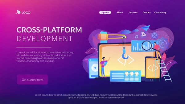 Concepto de desarrollo multiplataforma landing page . — Vector de stock