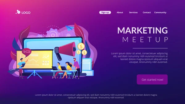 Page d'atterrissage du concept de marketing meetup. — Image vectorielle