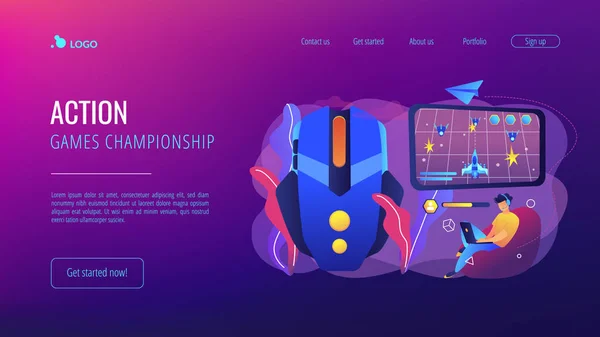 Concept de jeu d'action page de destination . — Image vectorielle