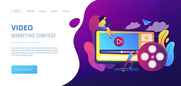 Conceito de marketing de conteúdo de vídeo landing page . — Vetor de Stock