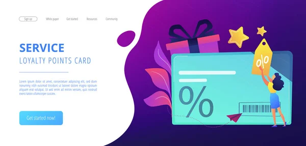 Desconto e fidelização cardconcept landing page . — Vetor de Stock