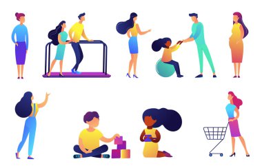 Çocuk rehabilitasyon ve eğitim merkezi vektör çizimler set.