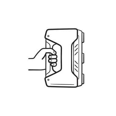 3D taşınabilir tarayıcı el çizilmiş anahat doodle simgesi.