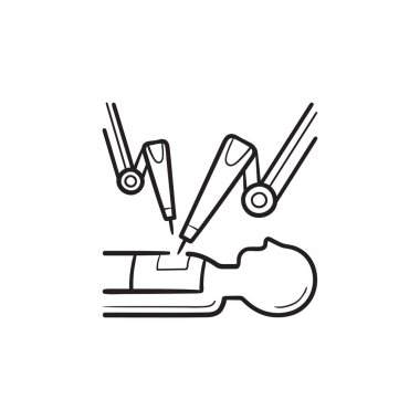 Robot destekli cerrahi el çizilmiş anahat doodle simgesi.