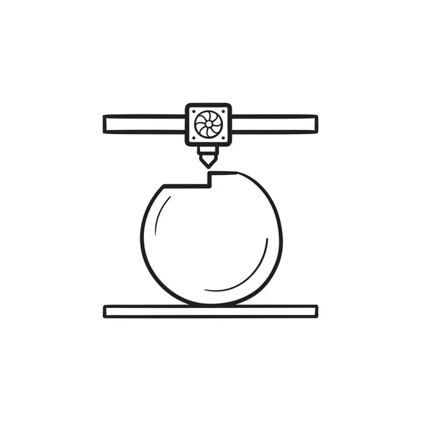 Stampante 3d stampa l'icona del contorno disegnato a mano palla doodle . — Vettoriale Stock
