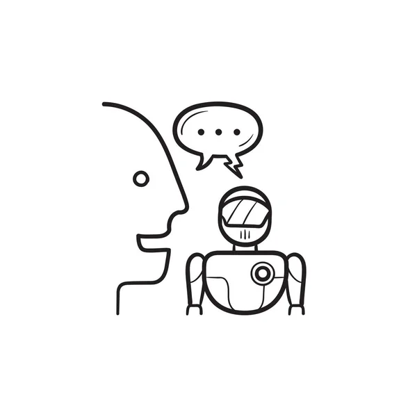Człowieka i robot komunikacji ręcznie rysowane konspektu doodle ikona. — Wektor stockowy