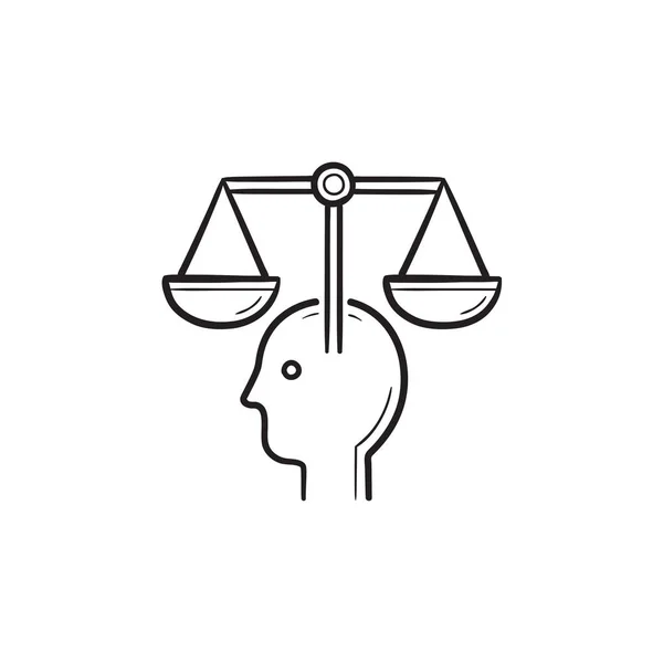 Head with law scales hand drawn outline doodle icon. — Stock Vector