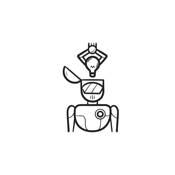 Robotarm idee lamp ingebruikneming hoofd hand getrokken schets doodle pictogram. — Stockvector