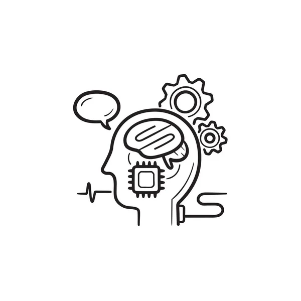Mózg maszyna interfejs ręcznie rysowane konspektu doodle ikona. — Wektor stockowy