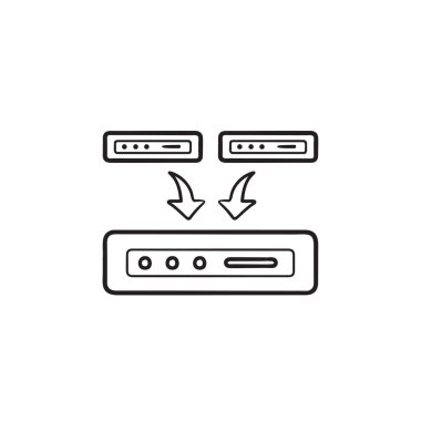 Veri yedekleme el çizilmiş anahat doodle simgesi.