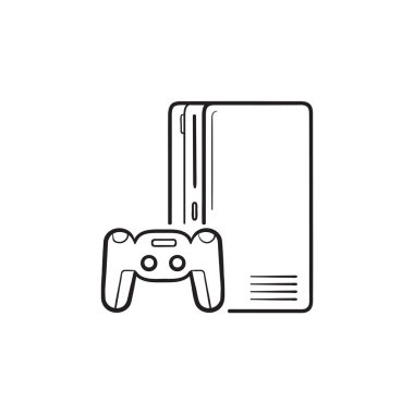 Oyun çubuğu el çizilmiş anahat ile oyun konsolu doodle simgesi.