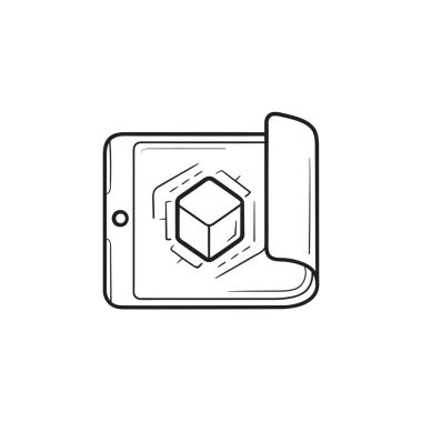 Küp içinde el çizilmiş anahat doodle simgesi ile Smartphone.