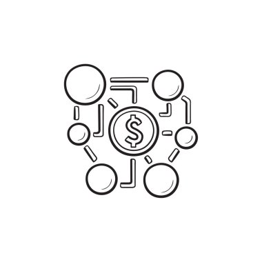 Affiliate pazarlama ağı el çizilmiş anahat doodle simgesi.