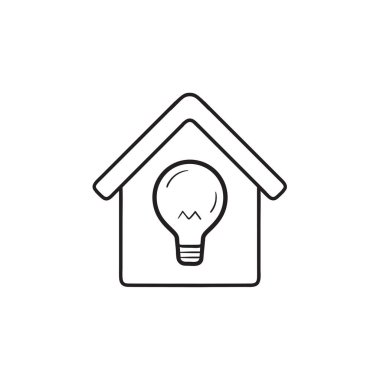Ampul el çizilmiş anahat doodle simgesi ile akıllı ev.