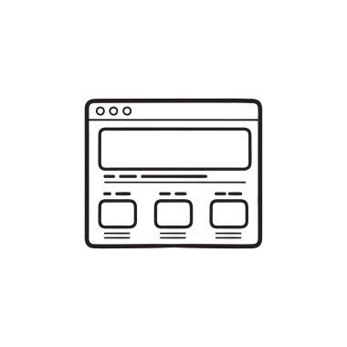 Web sayfa tasarım el çizilmiş anahat doodle simgesi.