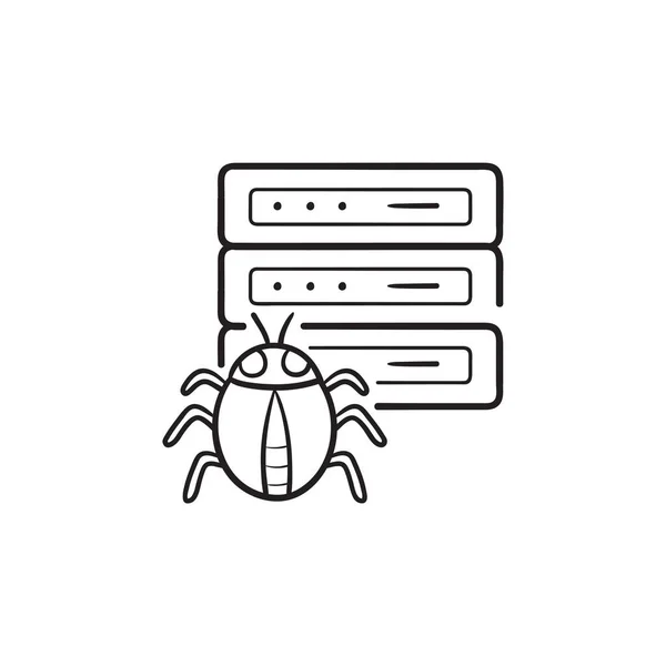 Server septisch tegen malware met bug hand getrokken schets doodle icon. — Stockvector