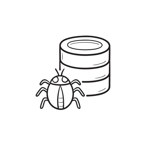 Database bug disegnato a mano icona scarabocchio contorno . — Vettoriale Stock