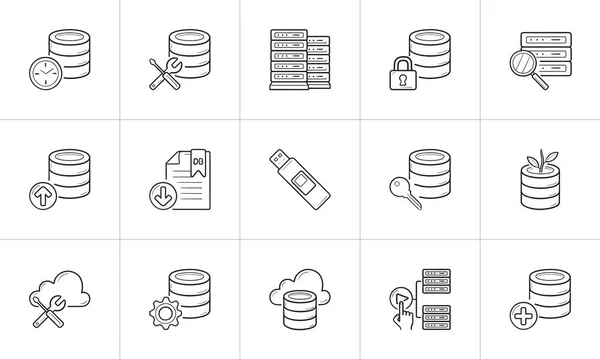 Database hand getrokken schets doodle icon set. — Stockvector