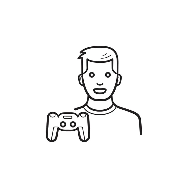 Gamer et manette dessinée à la main contour icône doodle . — Image vectorielle