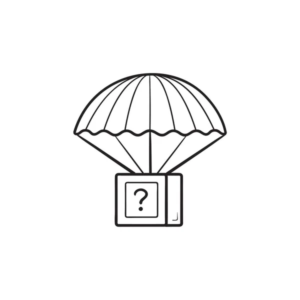 Pacchetto paracadute airdrop mano disegnato icona scarabocchio contorno . — Vettoriale Stock