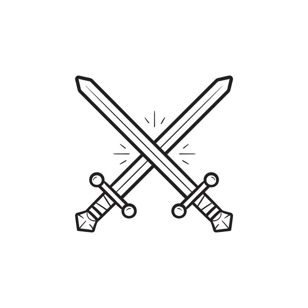 Duas espadas cruzadas mão desenhada esboço doodle ícone . — Vetor de Stock