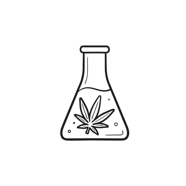 Flask with marijuana extraction hand drawn outline doodle icon. — Stock Vector