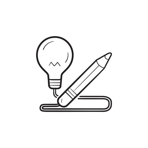 Pencil Light Bulb Hand Drawn Outline Doodle Icon Creative Idea — Stock Vector