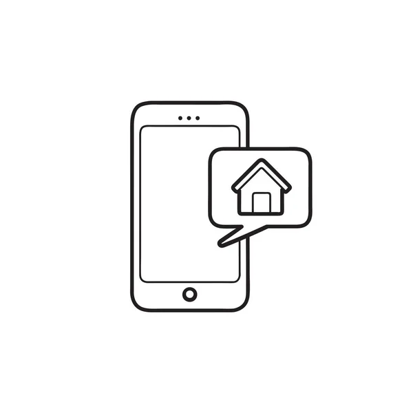 Smartphone steuert Smart Home Hand gezeichnete Umrisse Doodle-Symbol. — Stockvektor