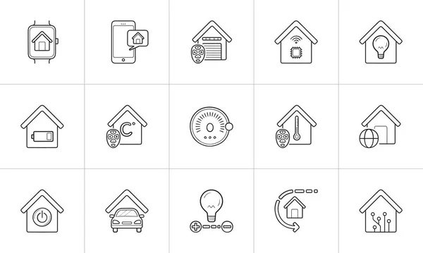 Smart Home Hand gezeichnete Umrisse Doodle-Symbol-Set. — Stockvektor