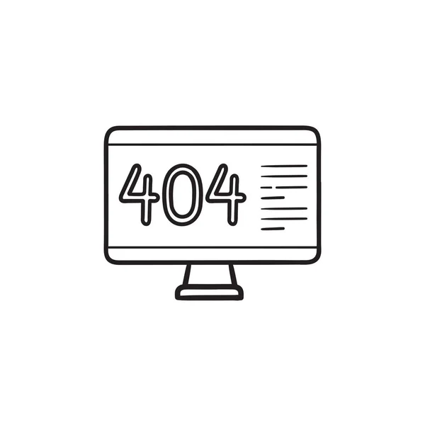 Computer with 404 error page hand drawn outline doodle icon. — Stock Vector