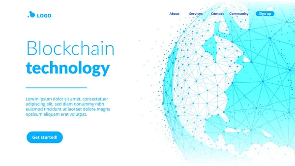 Blockchain technologie futuristische hud banner met wereldbol. — Stockvector