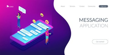 İleti uygulama izometrik 3d açılış sayfası.