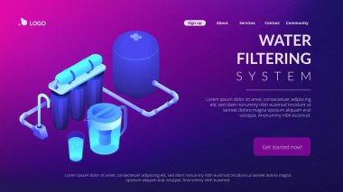Su filtreleme sistemi kavramı izometrik 3d açılış sayfası.