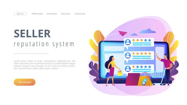 Concept de système de réputation du vendeur Page d'atterrissage. — Image vectorielle