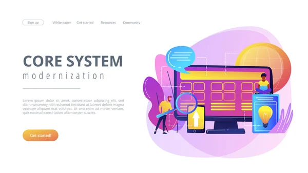 Concepto de desarrollo del sistema central landing page . — Vector de stock