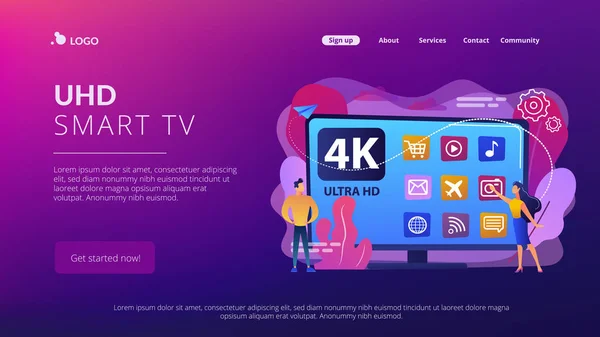 UHD conceito de TV inteligente landing page . — Vetor de Stock