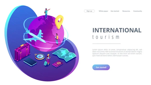 Viagem global isométrica 3D landing page . —  Vetores de Stock