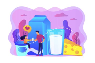 Süt ve süt ürünleri kavramı vektör çizim.