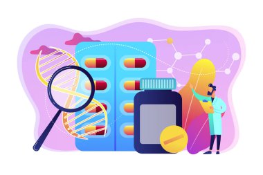 Biopharmacology ürünler kavramı vektör çizim.