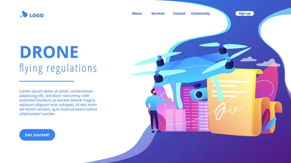 Règlements de vol de drones concept landing page. — Image vectorielle