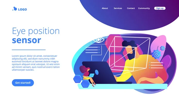 アイトラッキング技術コンセプトランディングページ. — ストックベクタ