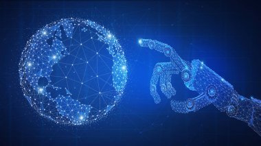 Robotik Kol dünya dünya futuristik hud arka plan dokunmadan.