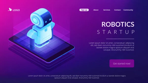 Mobil robot isometric3d açılış sayfası. — Stok Vektör