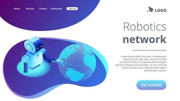 Pagina di atterraggio 3D isometrica della rete robotica . — Vettoriale Stock