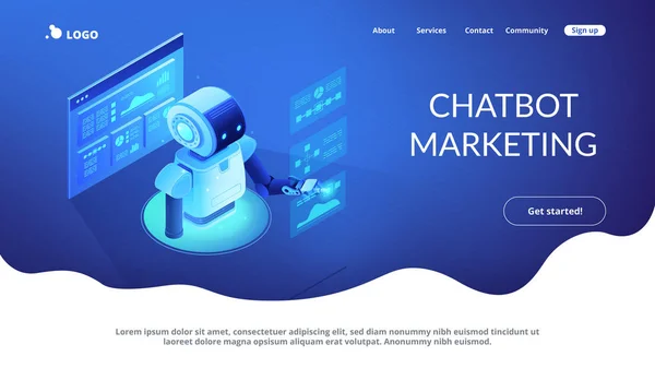 Automated data analysis isometric 3D landing page. — Stock Vector