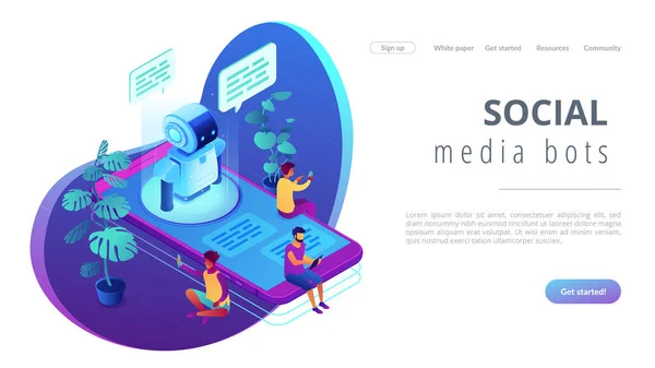 Messenger chatbot isométrique 3D landing page . — Image vectorielle