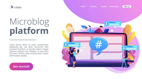 Strona docelowa koncepcji platformy Microblog. — Wektor stockowy